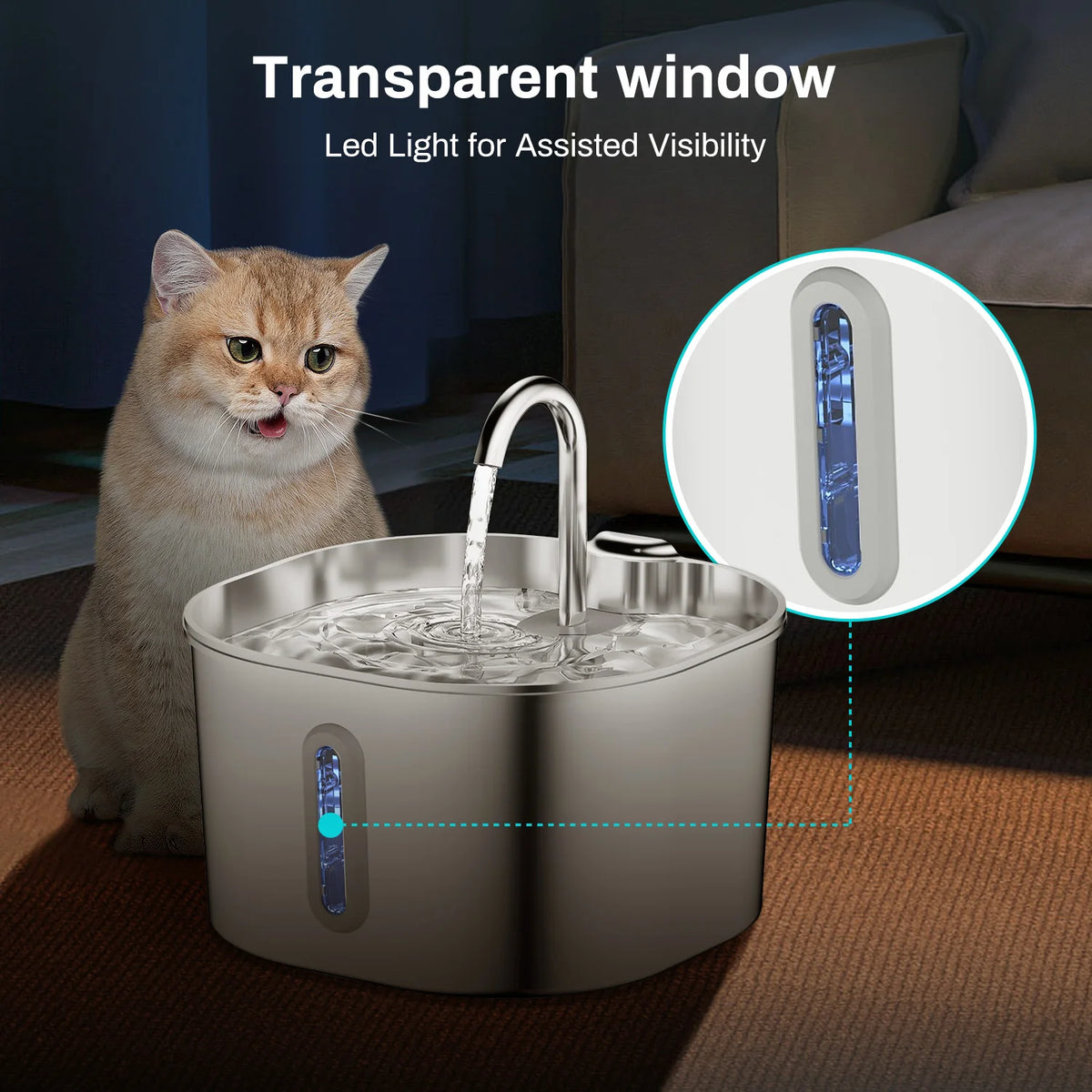 Pawlio Stainless Steel 2.2L Dog or Cat Water Fountain