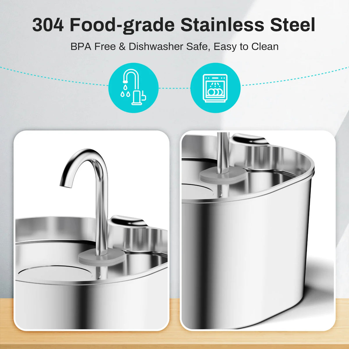 Pawlio Stainless Steel 2.2L Dog or Cat Water Fountain
