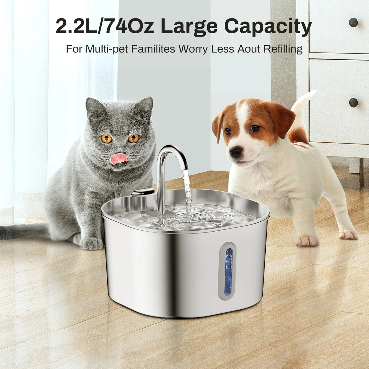 Pawlio Stainless Steel 2.2L Dog or Cat Water Fountain