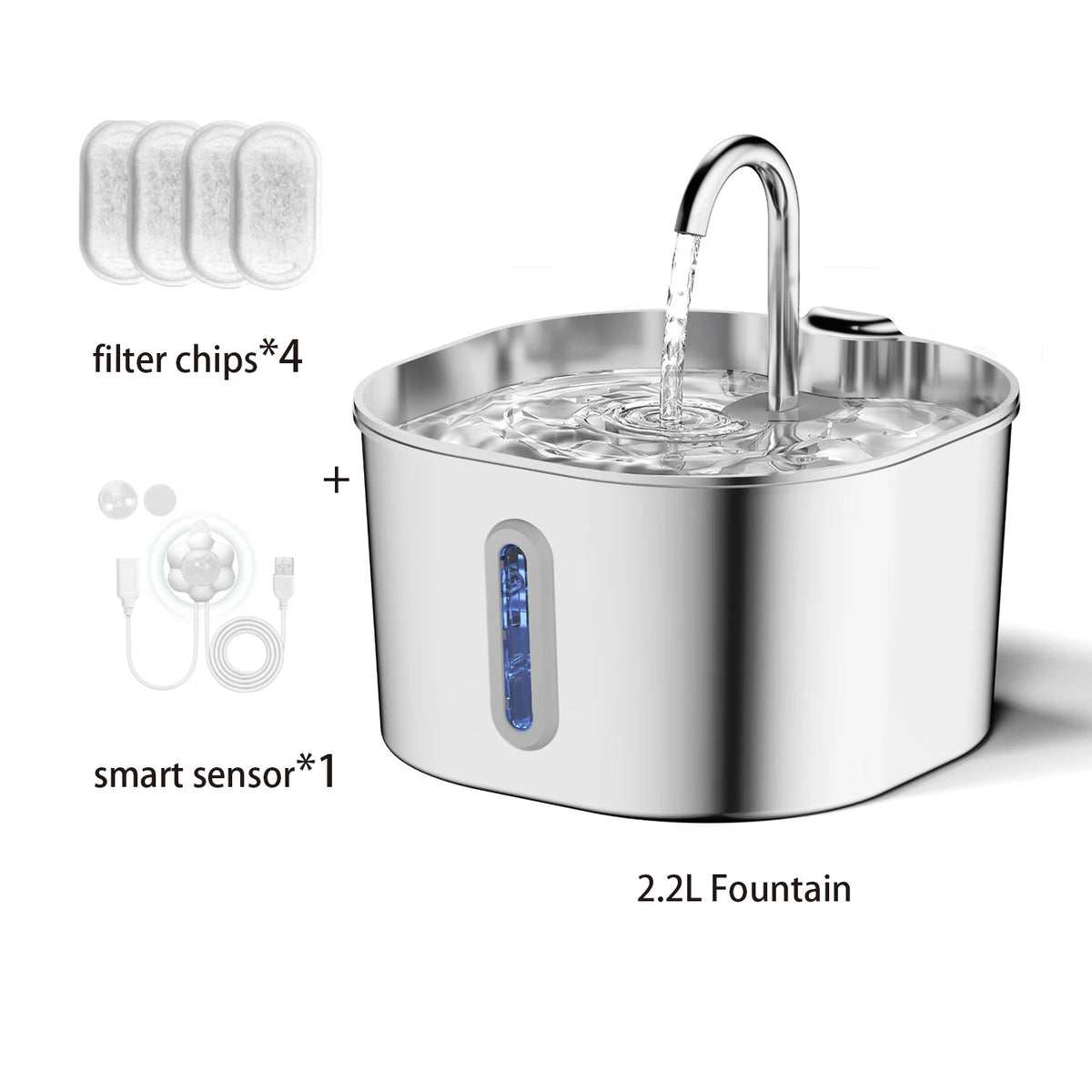 Pawlio Stainless Steel 2.2L Dog or Cat Water Fountain